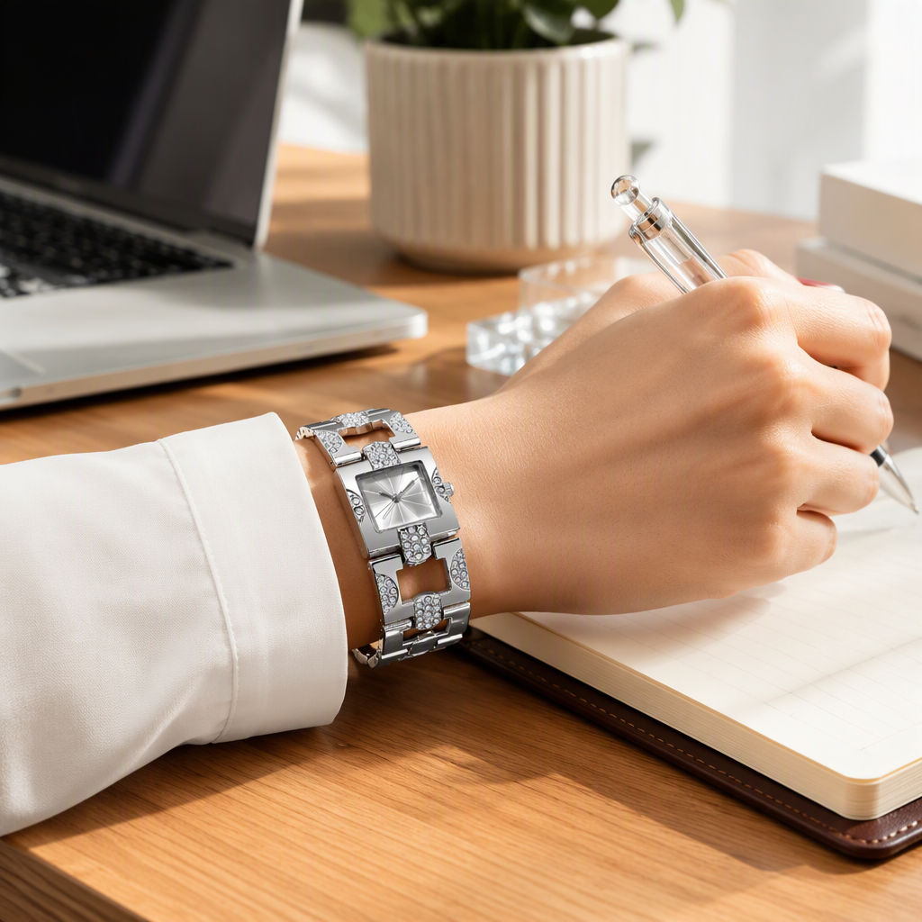 Luxury Women's Square Dial Rhinestone Bracelet Watch | Elegant Crystal Quartz Dress Watch — photo 4