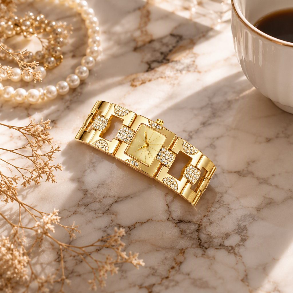 Luxury Women's Square Dial Rhinestone Bracelet Watch | Elegant Crystal Quartz Dress Watch — photo 6