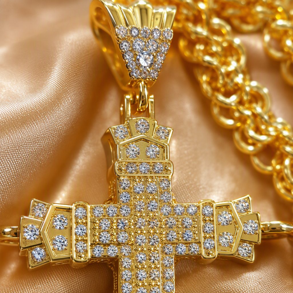 Men's Hip-Hop Heavy Full Iced-Out Cross Pendant Necklace | Pavé Crystal Rhinestone Rope Chain Necklace — photo 7