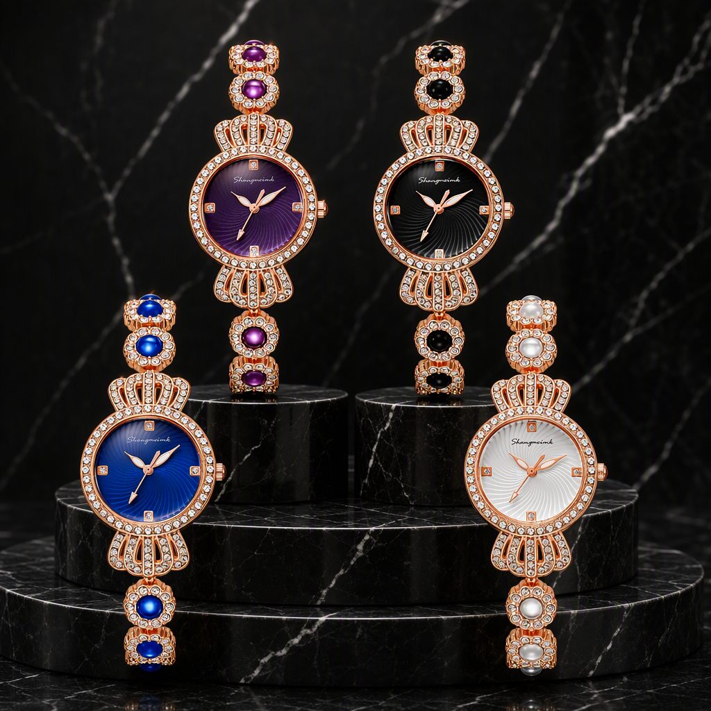 Luxury Women's Lucky Four-Leaf Clover Emerald Green Dial Bracelet Watch | Rose Gold Rhinestone Halo Jewelry Quartz Watch