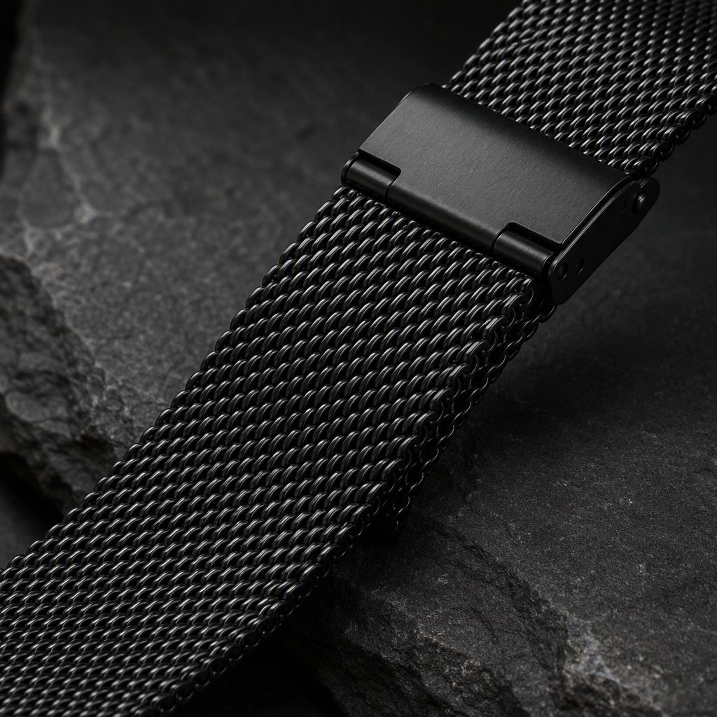 GENEVA Ultra-Thin Minimalist Men's Watch - Matte Black Dial with Crimson Red Accents & Milanese Mesh Steel Band — photo 3
