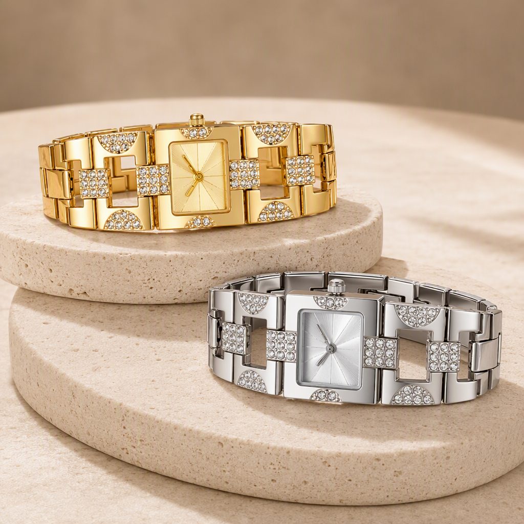 Luxury Women's Square Dial Rhinestone Bracelet Watch | Elegant Crystal Quartz Dress Watch