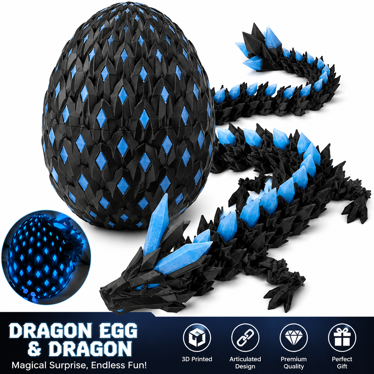 3D Printed Dragon Eggs Glow in The Dark Dragon Eggs with Dragon Toy 3D Printed Animals for Goodie Bag Fillers Pinata Stuffers for Kids Teens Treasure
