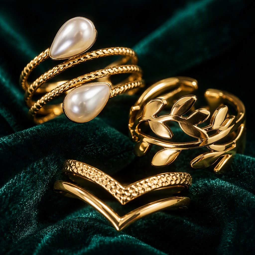 Women's Bohemian Vintage Gold Knuckle Midi Ring Set | Crystal Evil Eye Crescent Moon Pearl Hugging Hands Stacking Rings — photo 3