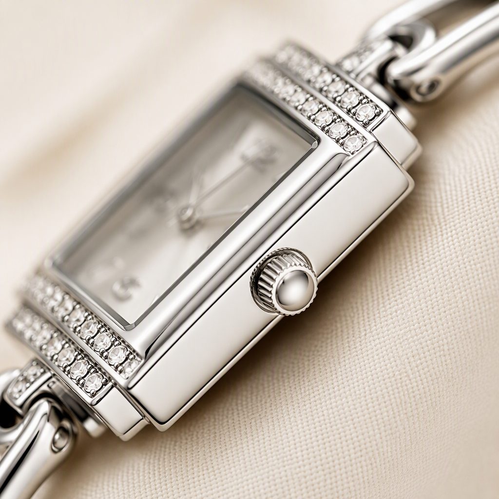 Vintage Women's Rectangular Tank Chain Bracelet Watch | Double-Row Rhinestone Bezel Quartz Dress Watch — photo 6