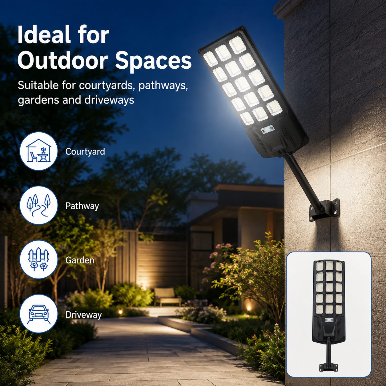 HT-500 Solar Street Light with Motion Sensor – 3-Side Wide-Angle LED Outdoor Light, 12000mAh — photo 4