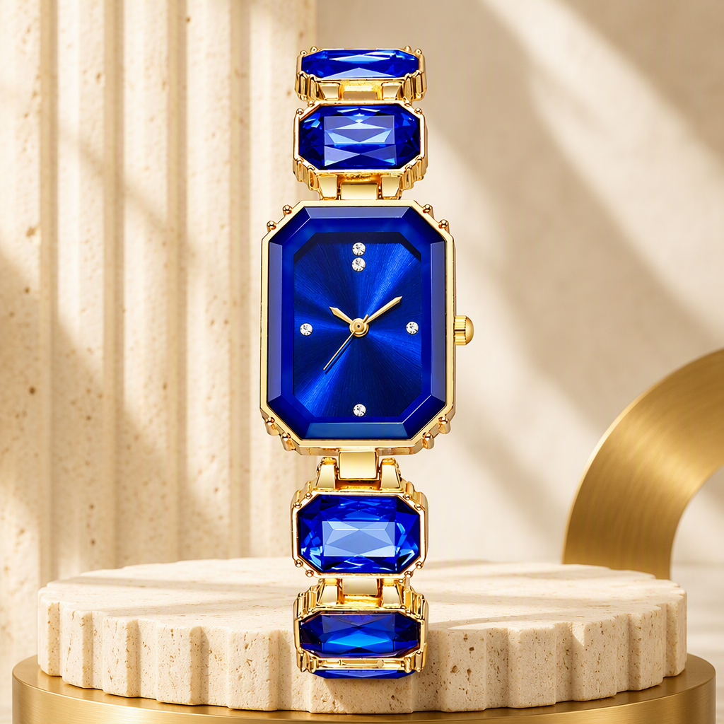 Luxury Women's Emerald-Cut Octagonal Beveled Watch | Gold Faceted Gemstone Block Bracelet Quartz Watch — photo 4