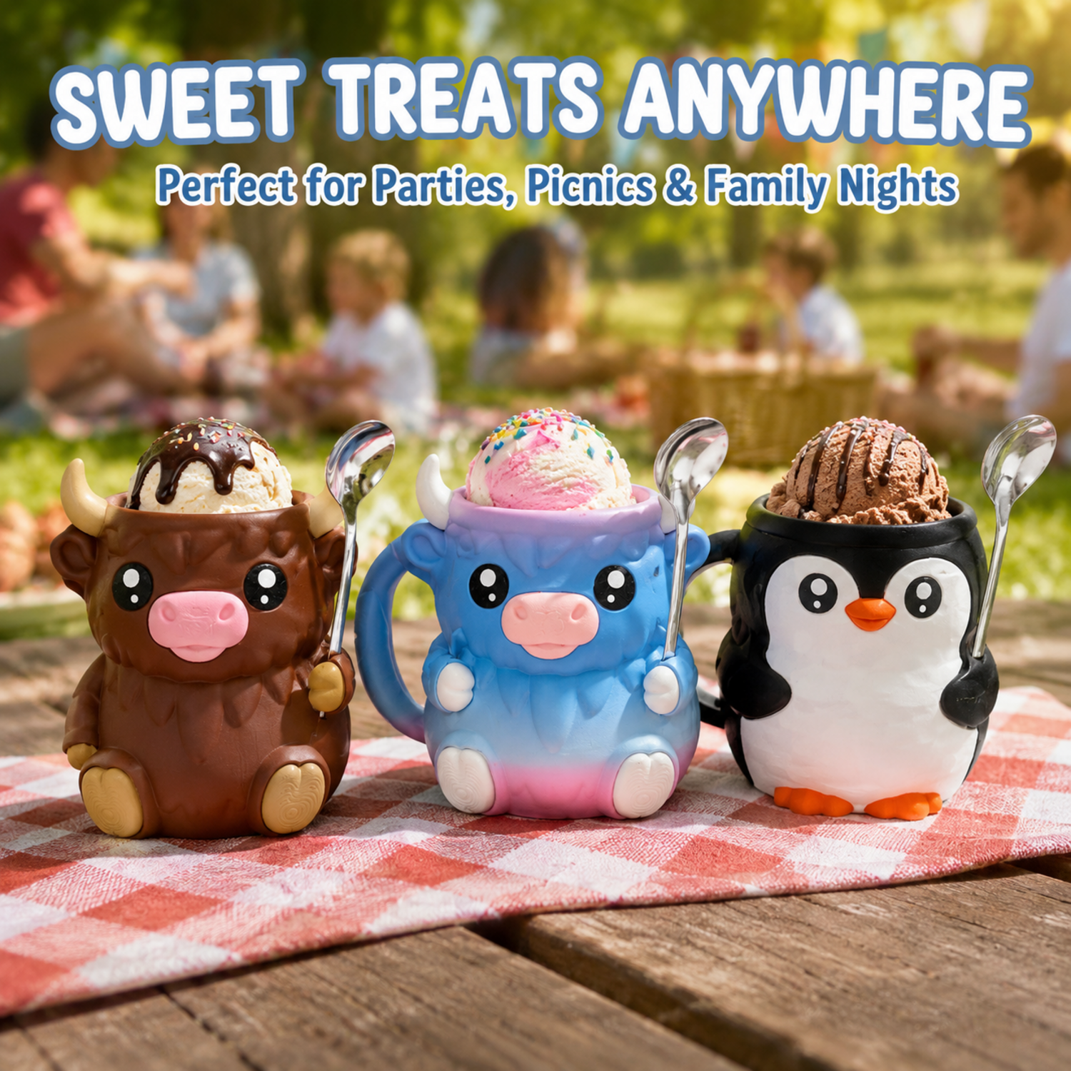 Ice Cream Pint Holder with Handle & 2 Spoons Cute Animals Ices Creams Cooler Containers for 16Oz Pints Leak Proof Can Cups Highland Cow Lover Gifts — photo 5