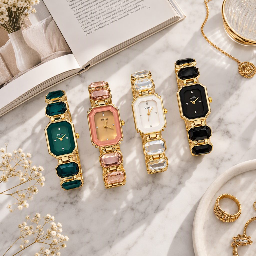 Vintage Emerald-Cut Octagon Crystal Gemstone Bracelet Watch - Elegant Luxury Quartz Dress Watch for Women (Green / Pink / White / Black) — photo 6