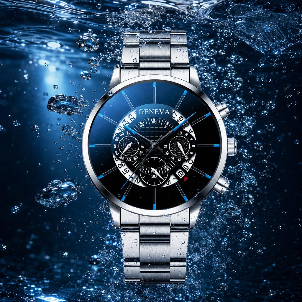 GENEVA Luxury Business Men's Chronograph Watch - Unique Curved Calendar Wheel & Blue-Ray Crystal Dial (Silver / Gold) — photo 6