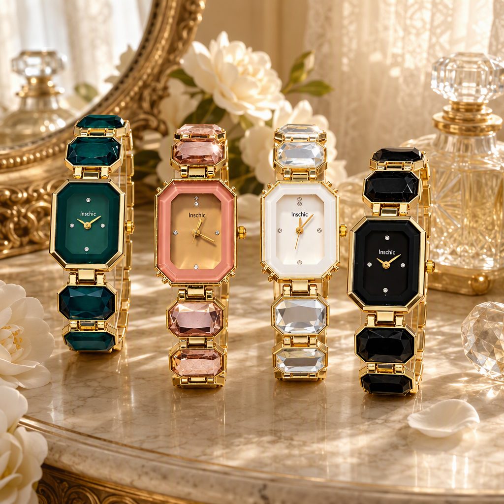 Vintage Emerald-Cut Octagon Crystal Gemstone Bracelet Watch - Elegant Luxury Quartz Dress Watch for Women (Green / Pink / White / Black) — photo 2