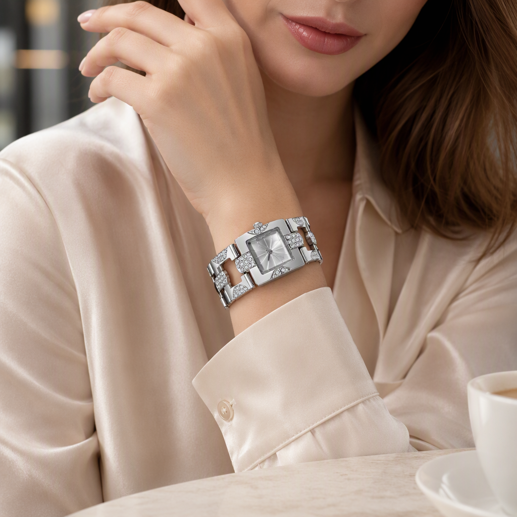 Luxury Women's Square Dial Rhinestone Bracelet Watch | Elegant Crystal Quartz Dress Watch — photo 5