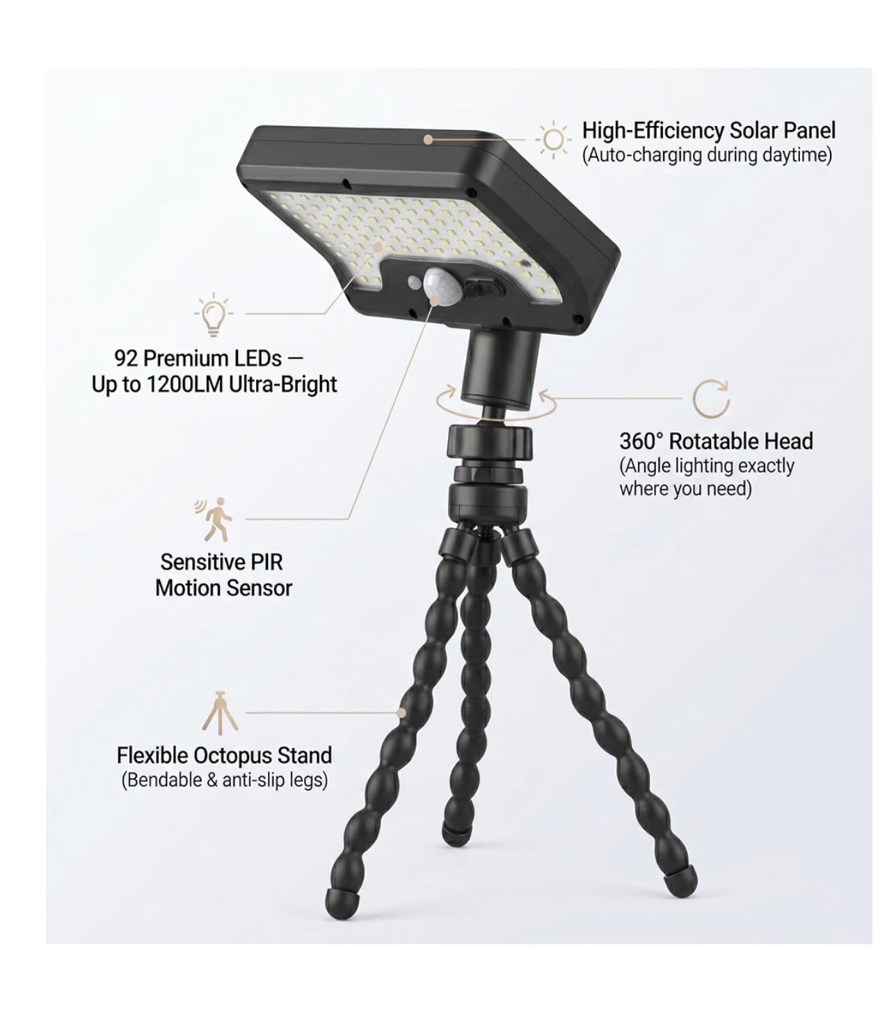 Solar LED 1pc. 太阳能灯八爪鱼1个装,黑白银