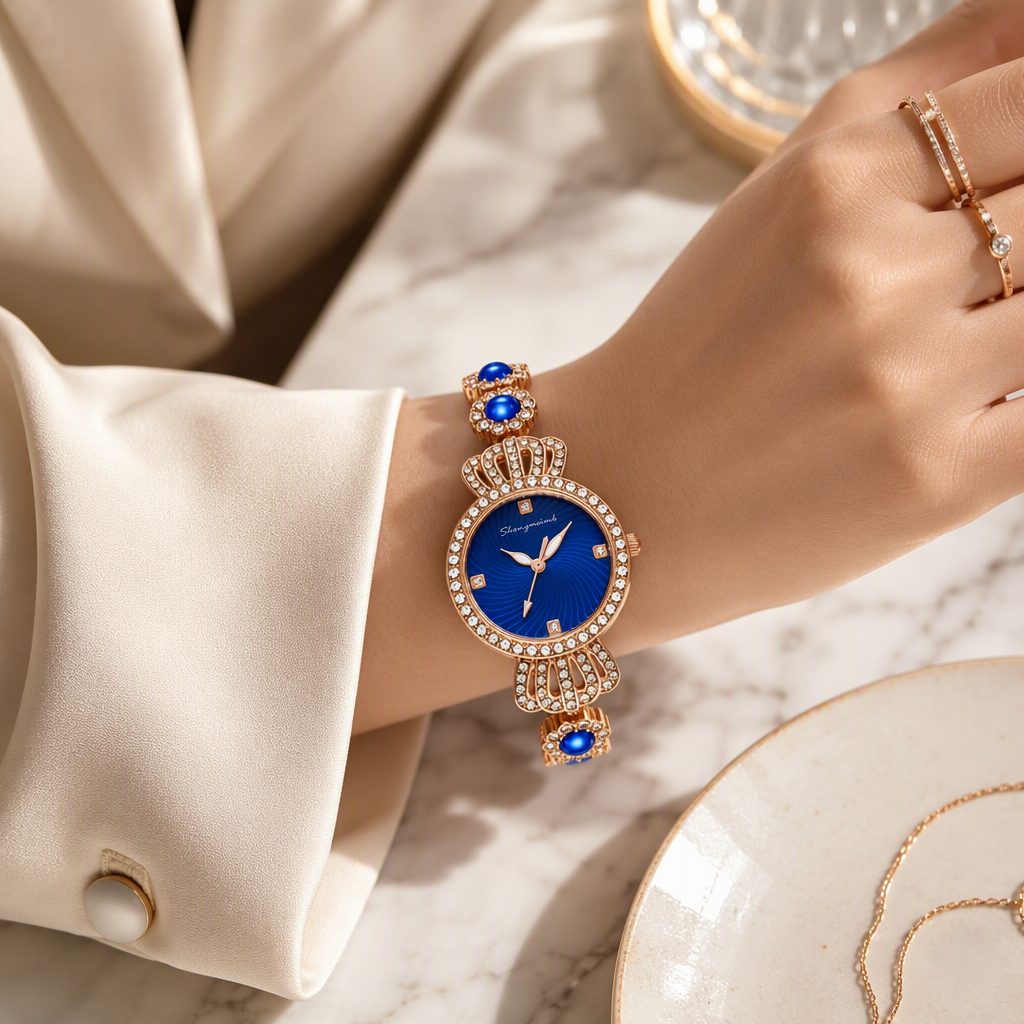 Luxury Women's Lucky Four-Leaf Clover Emerald Green Dial Bracelet Watch | Rose Gold Rhinestone Halo Jewelry Quartz Watch — photo 5