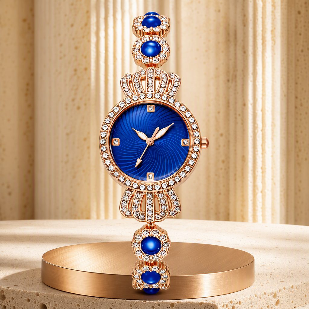 Luxury Women's Lucky Four-Leaf Clover Emerald Green Dial Bracelet Watch | Rose Gold Rhinestone Halo Jewelry Quartz Watch