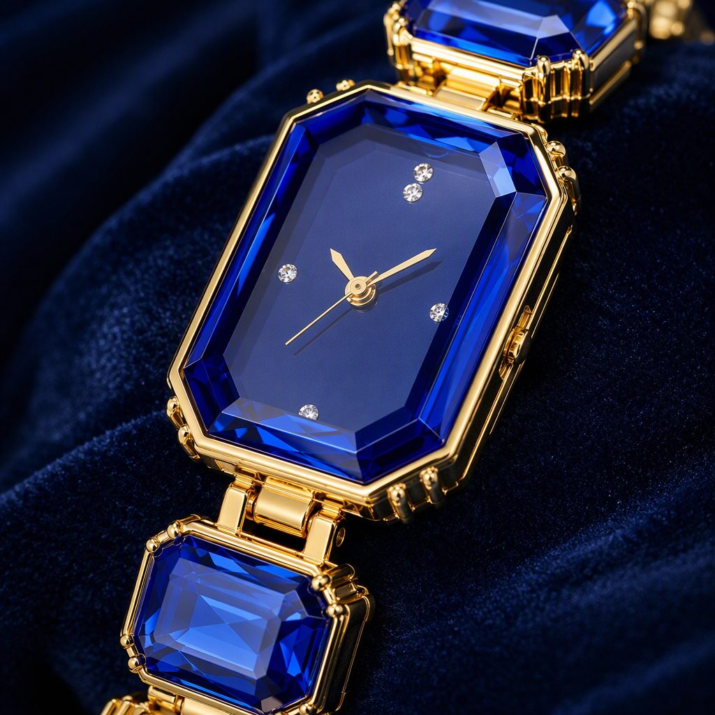 Luxury Women's Emerald-Cut Octagonal Beveled Watch | Gold Faceted Gemstone Block Bracelet Quartz Watch — photo 5