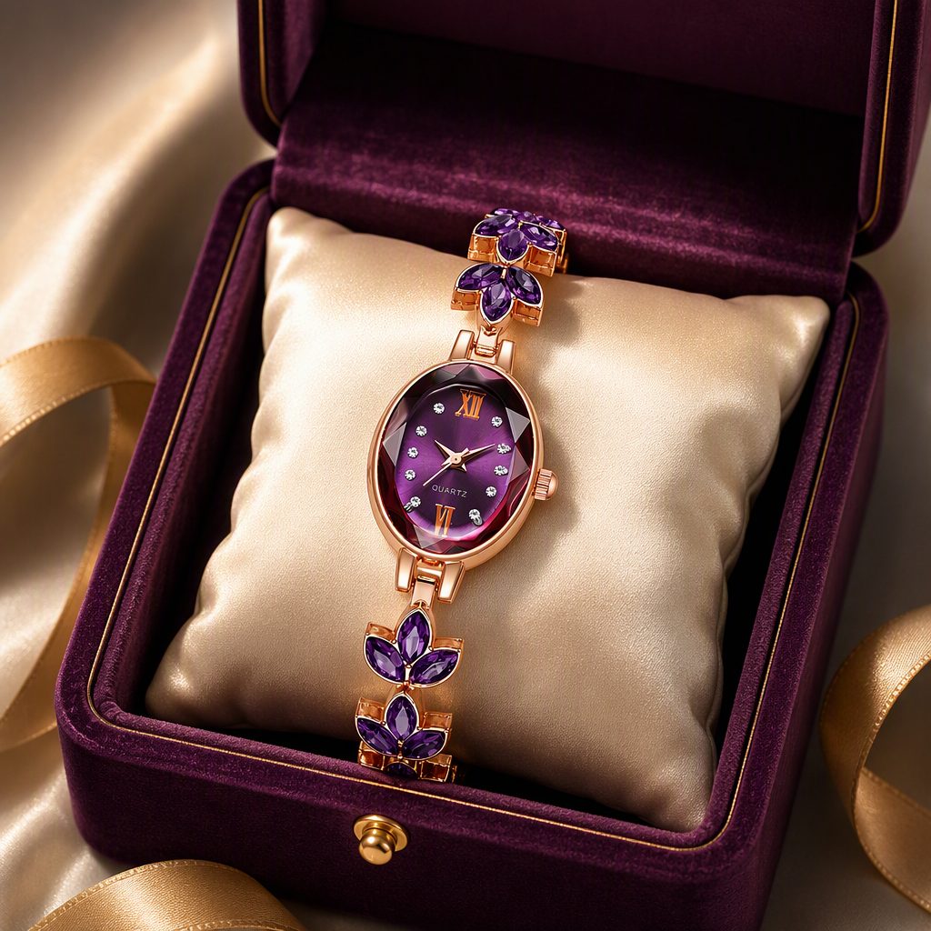 Luxury Women's Oval Diamond-Cut Prism Glass Watch | Rose Gold Marquise Crystal Petal Bracelet Quartz Watch — photo 5