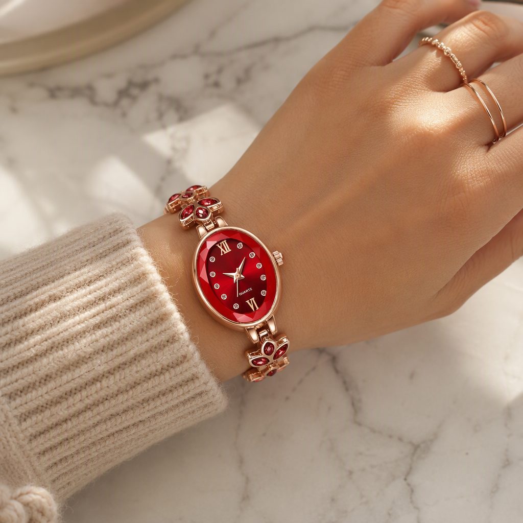Luxury Women's Oval Diamond-Cut Prism Glass Watch | Rose Gold Marquise Crystal Petal Bracelet Quartz Watch — photo 4