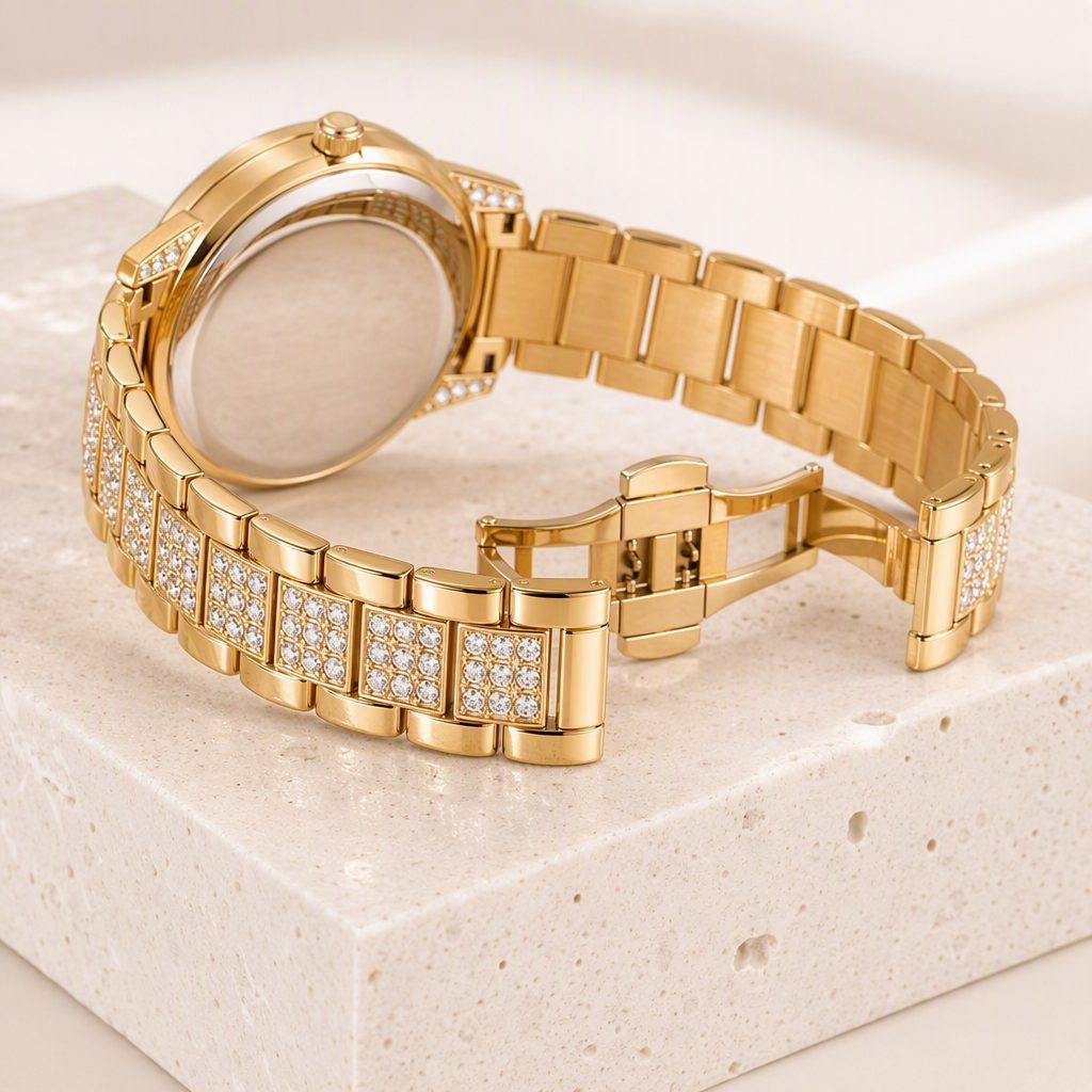 Luxury Full Pave Diamond Women Quartz Watch - Sparkling Roman Numeral Crystal Dress Watch (Gold / Rose Gold / Silver) — photo 2