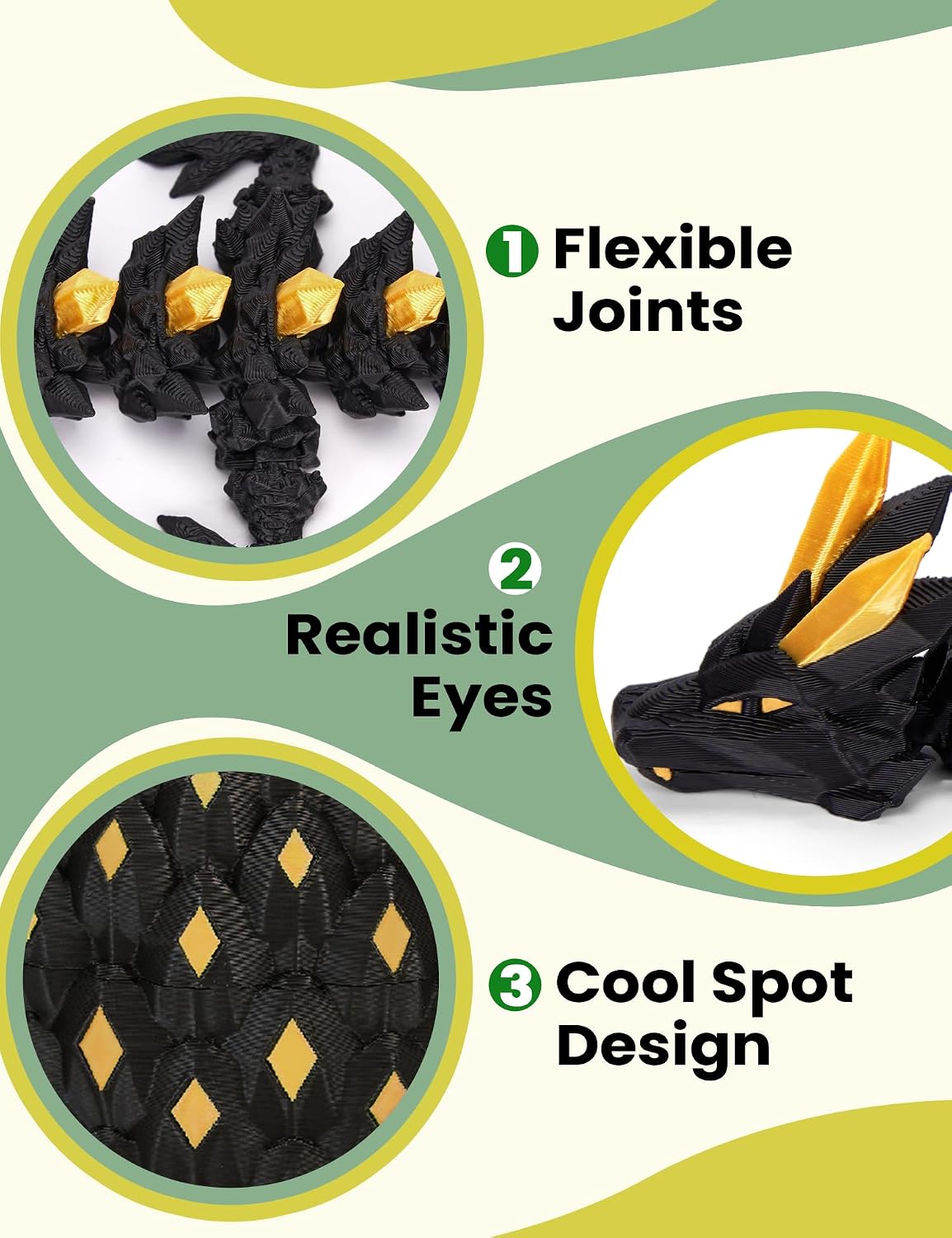 3D Printed Dragon Eggs Glow in The Dark Cool 3D Printer Articulated Animals Fidget Toy for Teen Crystal 3D Print Dinosaur Toys for Boys Girls (Black Gold) โ photo 2