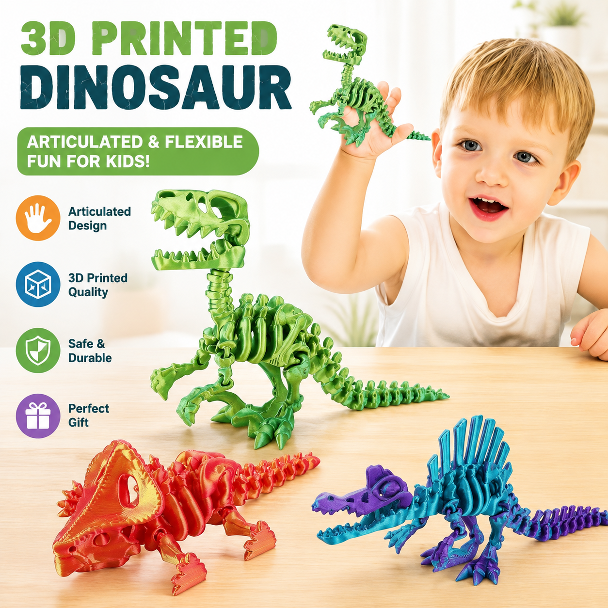 3PC 3D Printed Dinosaur