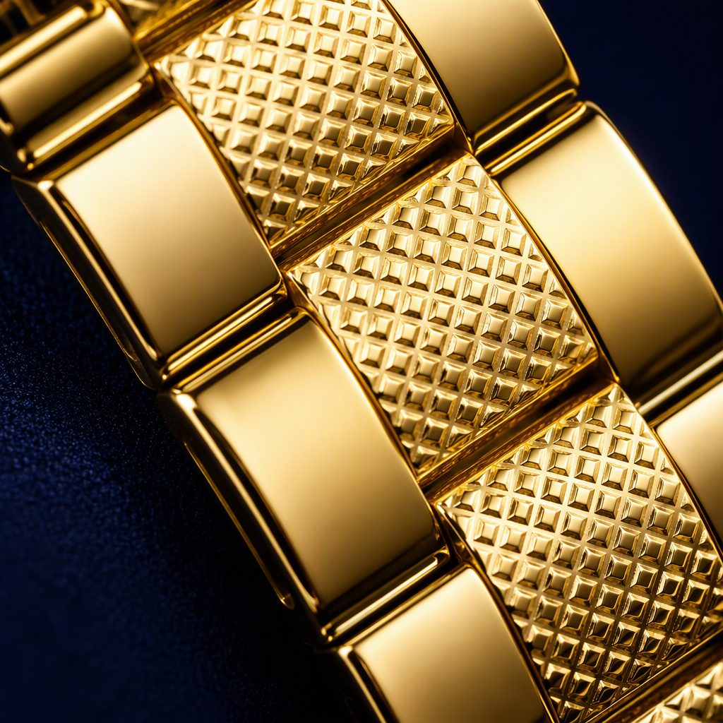 GENEVA Men's Luxury Gold Chronograph Watch - Royal Blue Sunray Dial with Textured Metal Bracelet — photo 2