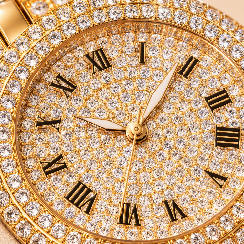 Luxury Full Pave Diamond Women Quartz Watch - Sparkling Roman Numeral Crystal Dress Watch (Gold / Rose Gold / Silver) — photo 7