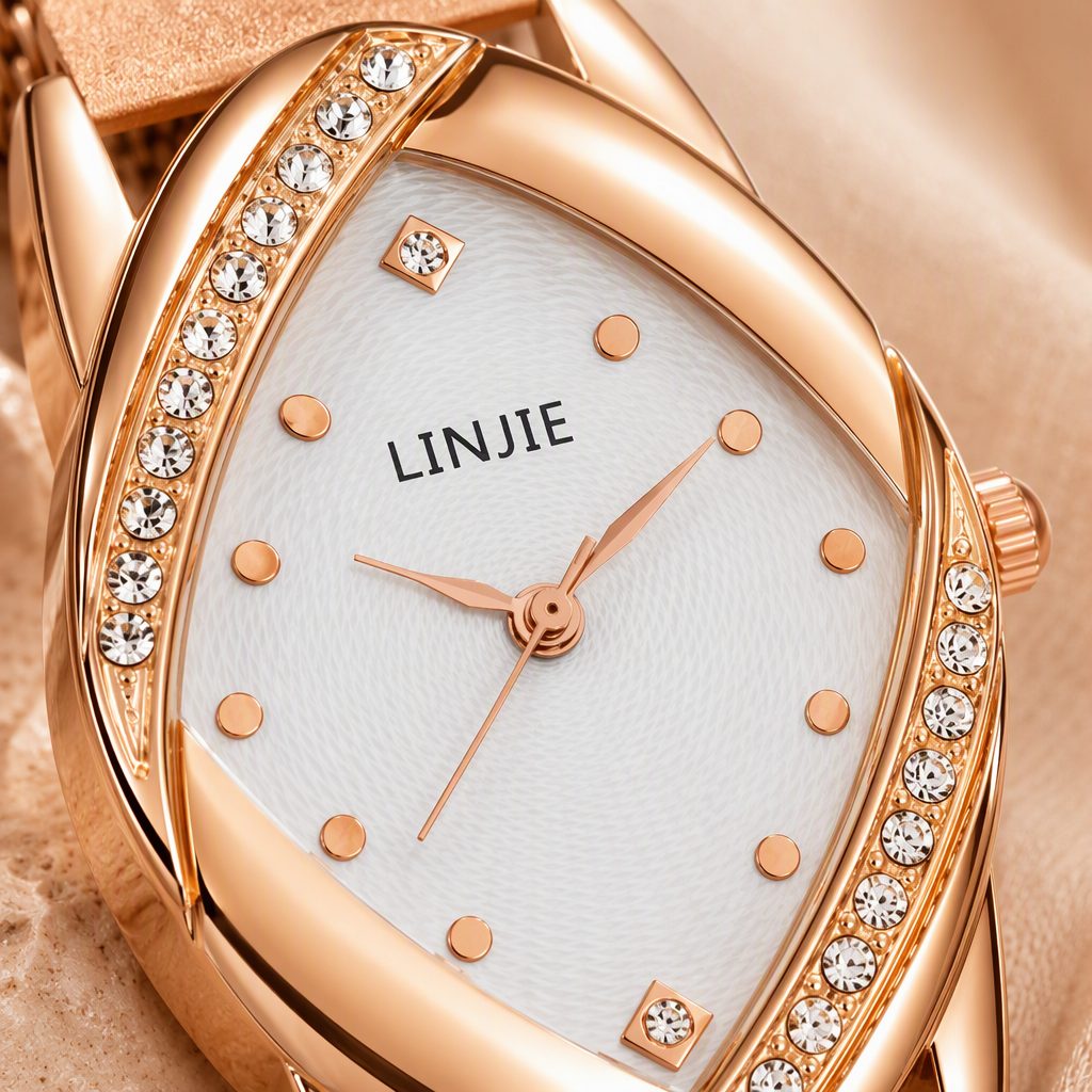 Avant-Garde Marquise Diamond Watch for Women - Rose Gold Crossover Crystal Curve Case Milanese Mesh Strap Timepiece — photo 4