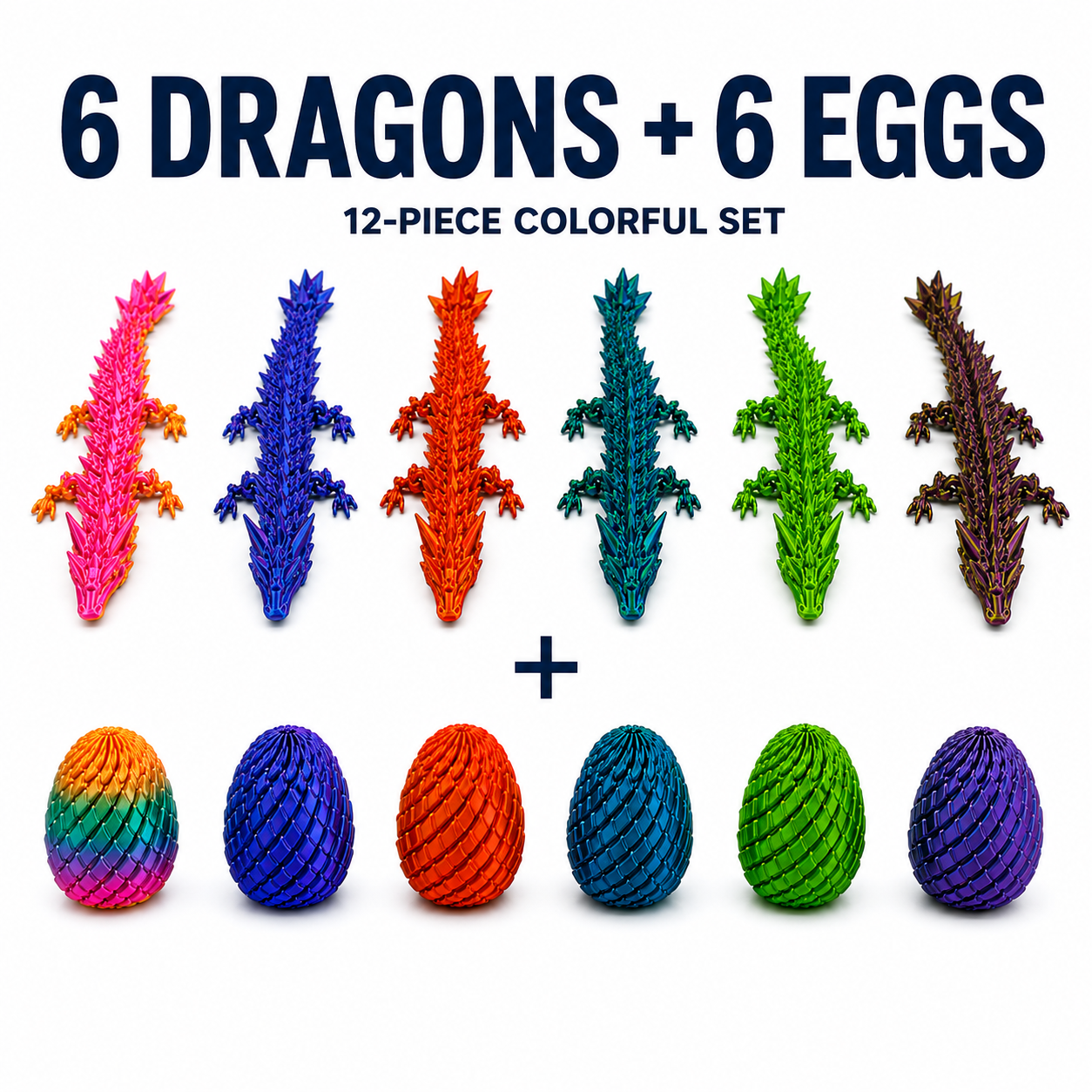 12-Piece Mini 3D Printed Articulated Dragon & Egg Set – 6 Dragons + 6 Eggs — photo 2