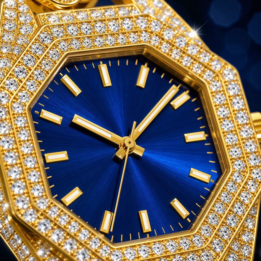 Luxury Full Iced-Out Pavé Rhinestone Octagonal Watch | Heavy Miami Cuban Link Chain Quartz Watch — photo 2