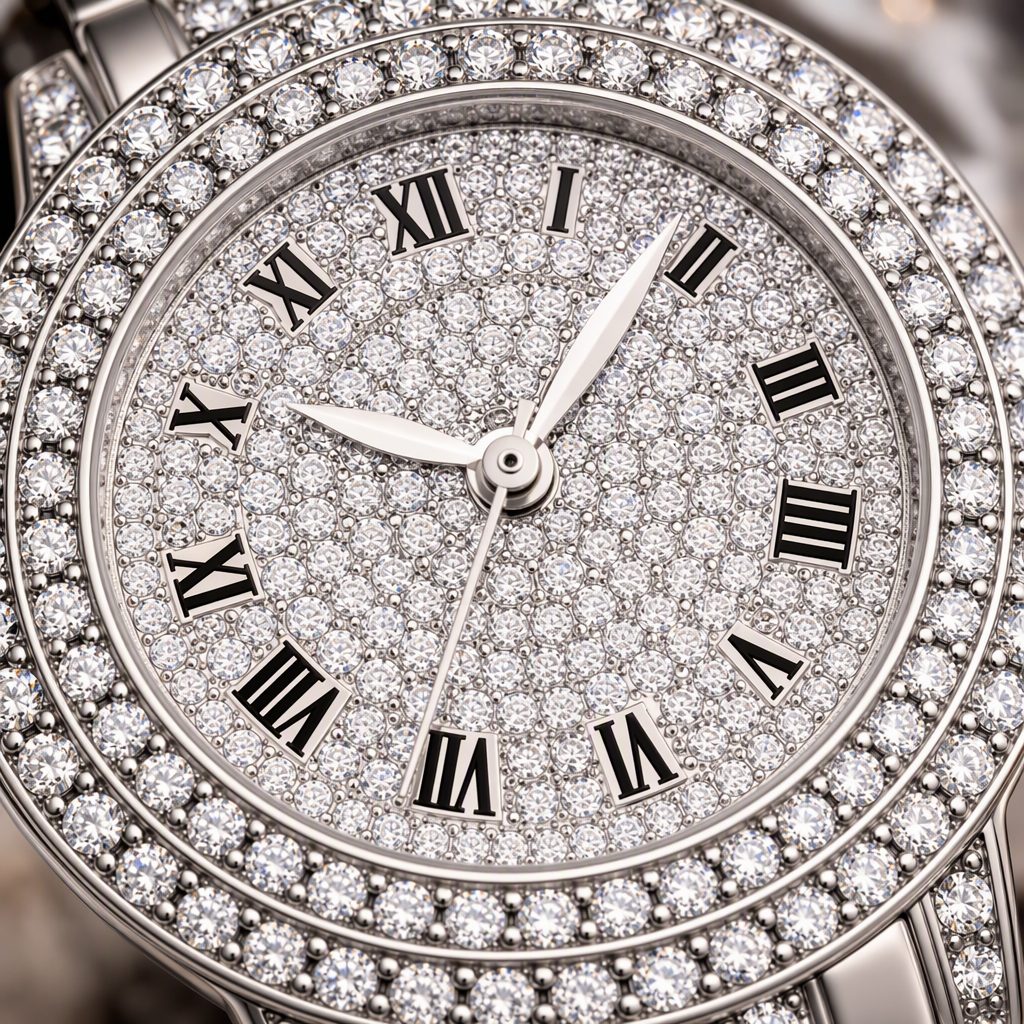 Luxury Full Pave Diamond Women Quartz Watch - Sparkling Roman Numeral Crystal Dress Watch (Gold / Rose Gold / Silver) — photo 4