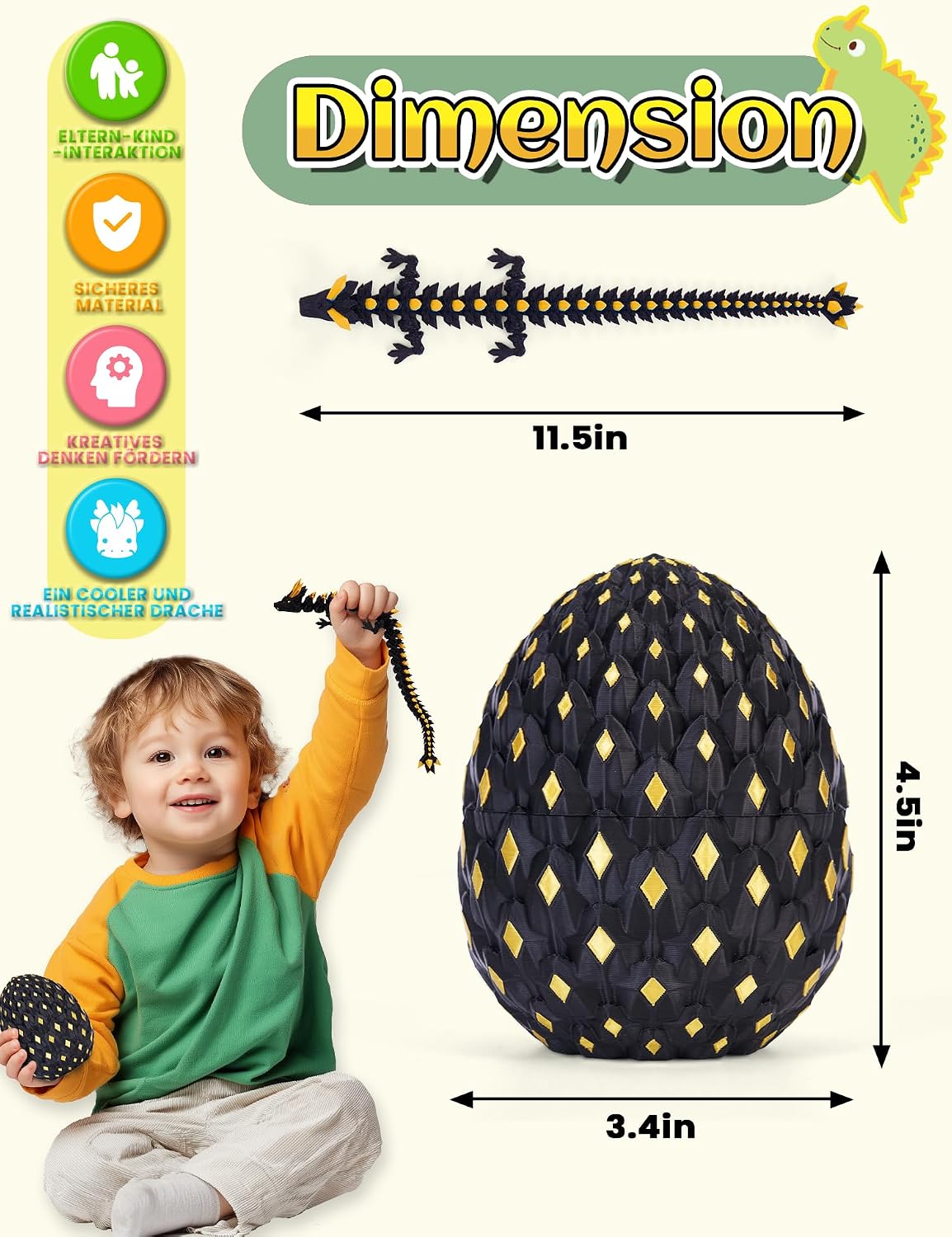 3D Printed Dragon Eggs Glow in The Dark Cool 3D Printer Articulated Animals Fidget Toy for Teen Crystal 3D Print Dinosaur Toys for Boys Girls (Black Gold) โ photo 6