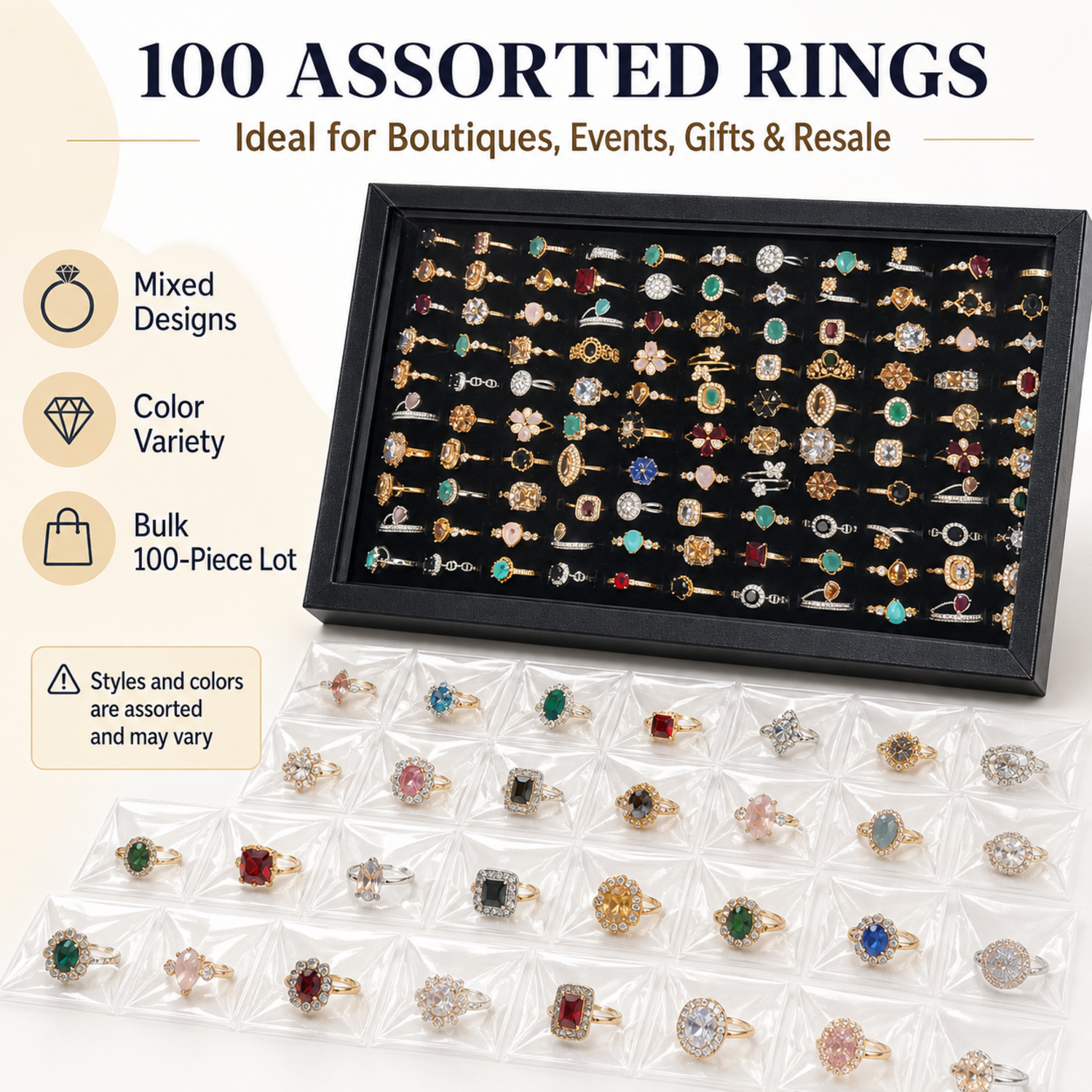Wholesale 100-Piece Assorted Copper Open Ring Set – Mixed Styles & Random Designs, 1 Box Minimum — photo 4