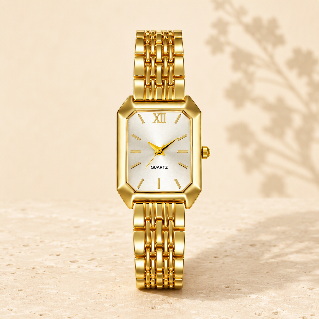 Luxury Octagonal Gold Quartz Watch for Women - Sunburst Dial Fashion Metal Bracelet Timepiece — photo 4
