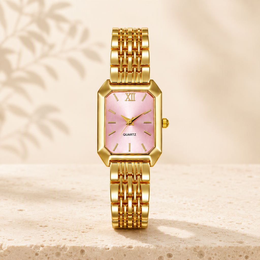 Luxury Octagonal Gold Quartz Watch for Women - Sunburst Dial Fashion Metal Bracelet Timepiece — photo 2