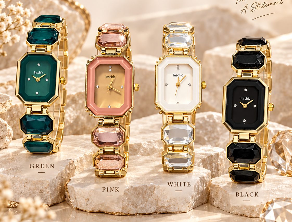 Vintage Emerald-Cut Octagon Crystal Gemstone Bracelet Watch - Elegant Luxury Quartz Dress Watch for Women (Green / Pink / White / Black) — photo 7