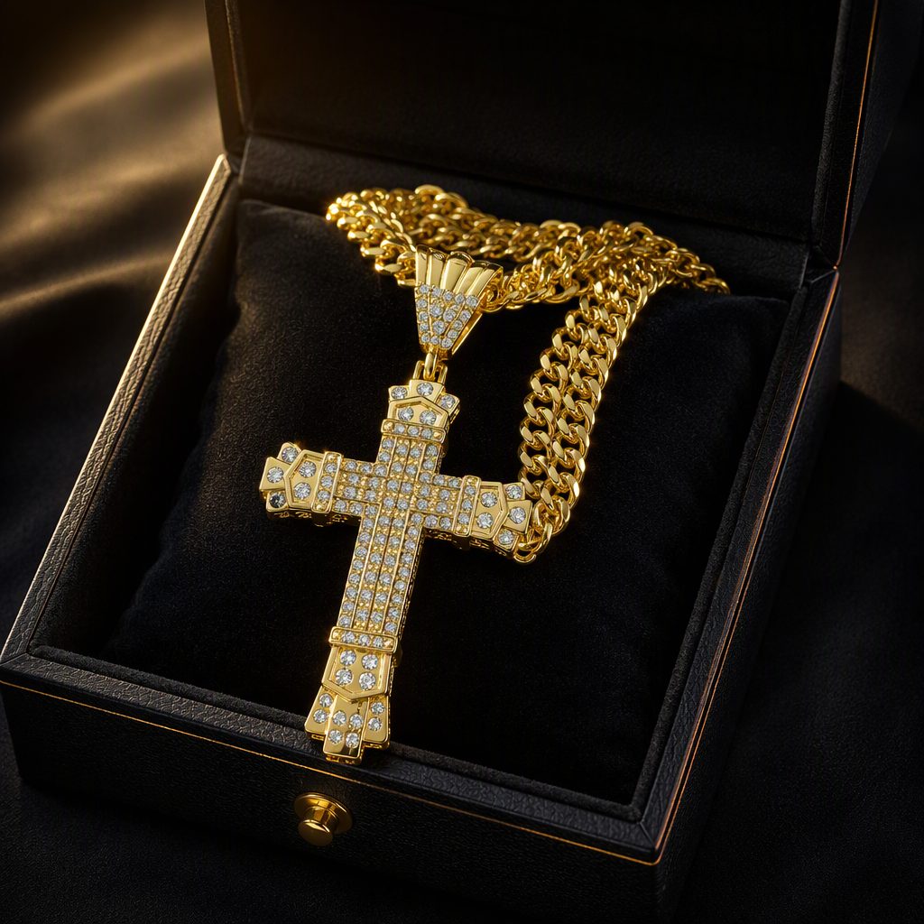 Men's Hip-Hop Heavy Full Iced-Out Cross Pendant Necklace | Pavé Crystal Rhinestone Rope Chain Necklace — photo 6
