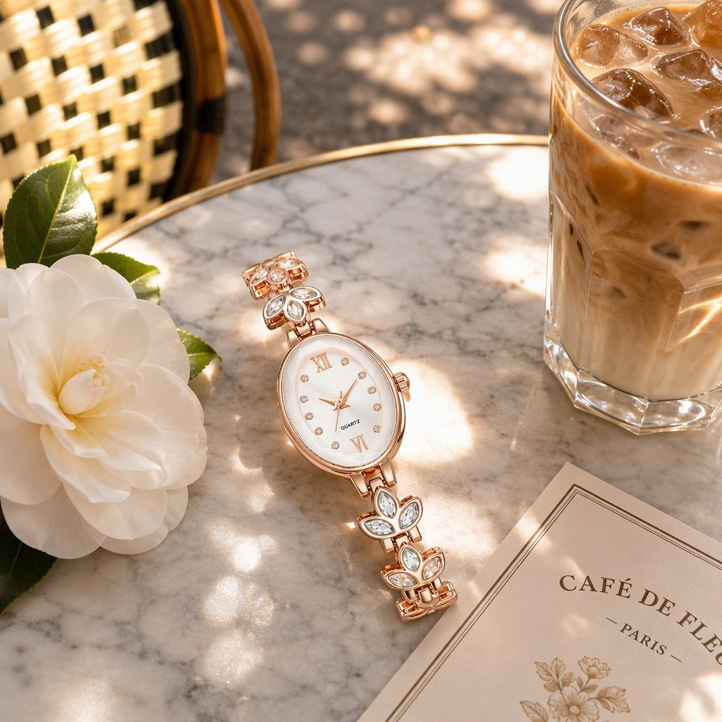 Luxury Women's Oval Diamond-Cut Prism Glass Watch | Rose Gold Marquise Crystal Petal Bracelet Quartz Watch — photo 7
