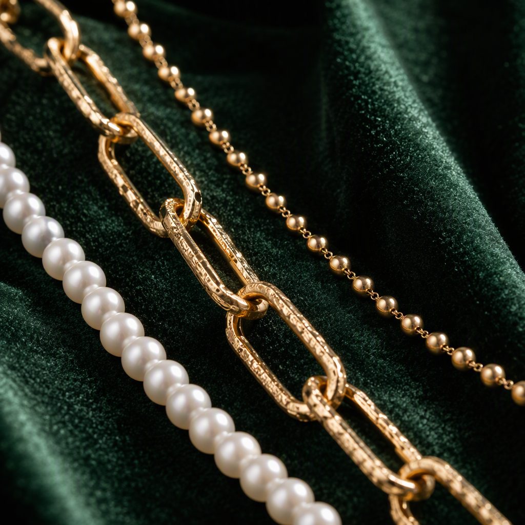 Women's Asymmetric Half Pearl Half Paperclip Chain Layered Necklace | 18K Gold OT Toggle Baroque Pearl Droplet Choker — photo 5