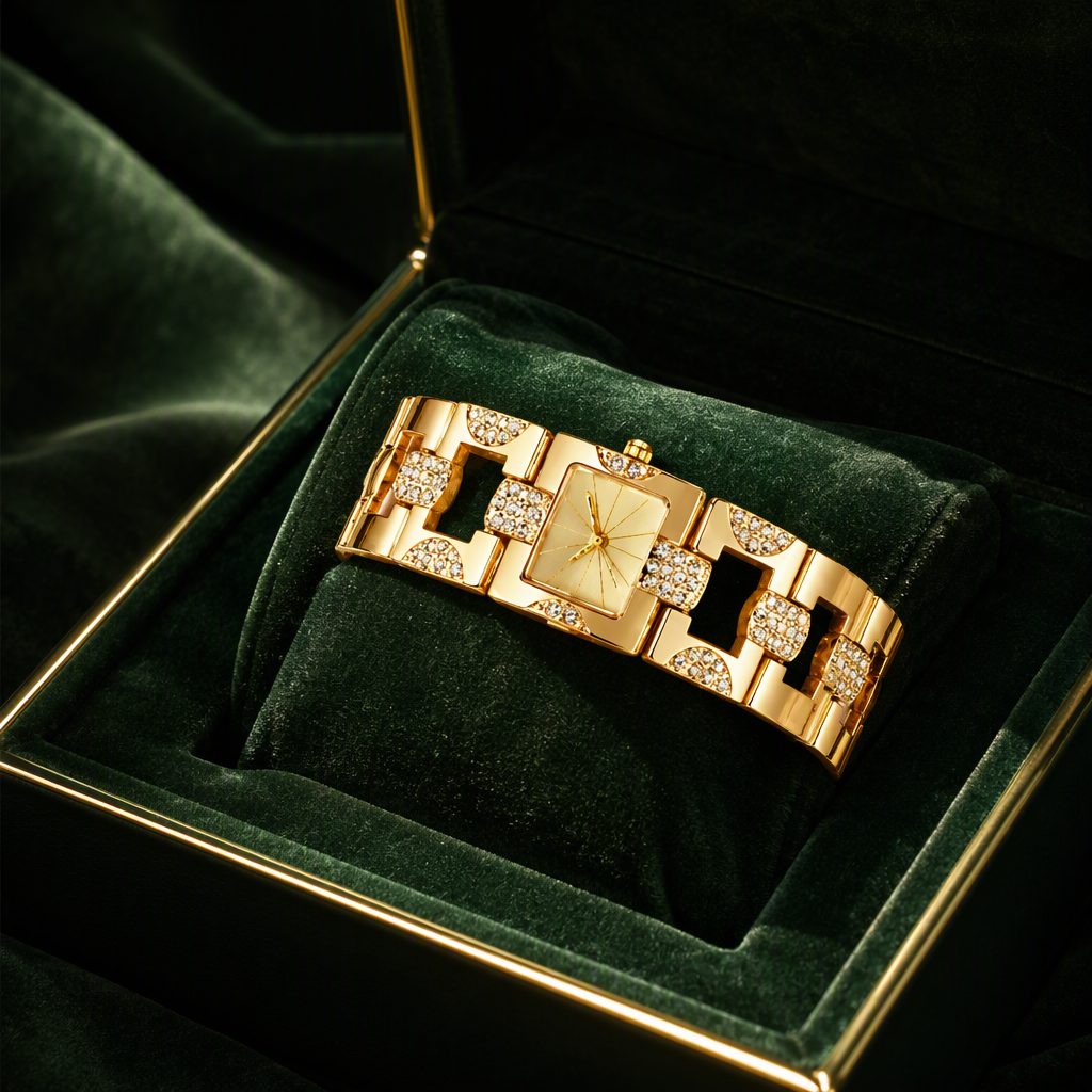 Luxury Women's Square Dial Rhinestone Bracelet Watch | Elegant Crystal Quartz Dress Watch — photo 2