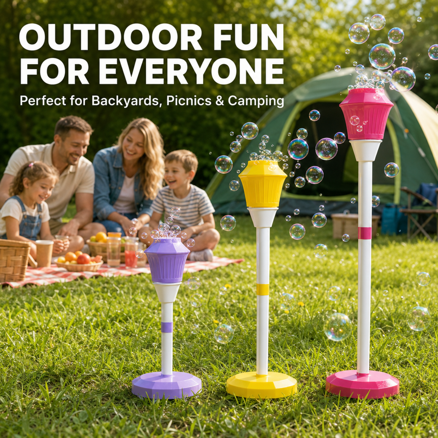 Adjustable Bubble Torch Garden Lamp with Lights & Music – Automatic Outdoor Bubble Machine, 3 Heights, Colorful Bubble Cap for Parties, Birthdays, Weddings, Camping & Backyard Fun — photo 4