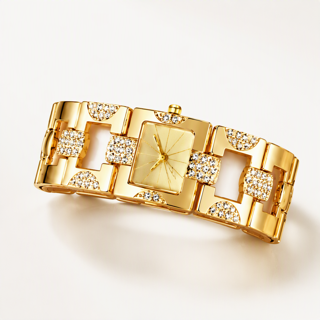 Luxury Women's Square Dial Rhinestone Bracelet Watch | Elegant Crystal Quartz Dress Watch — photo 7