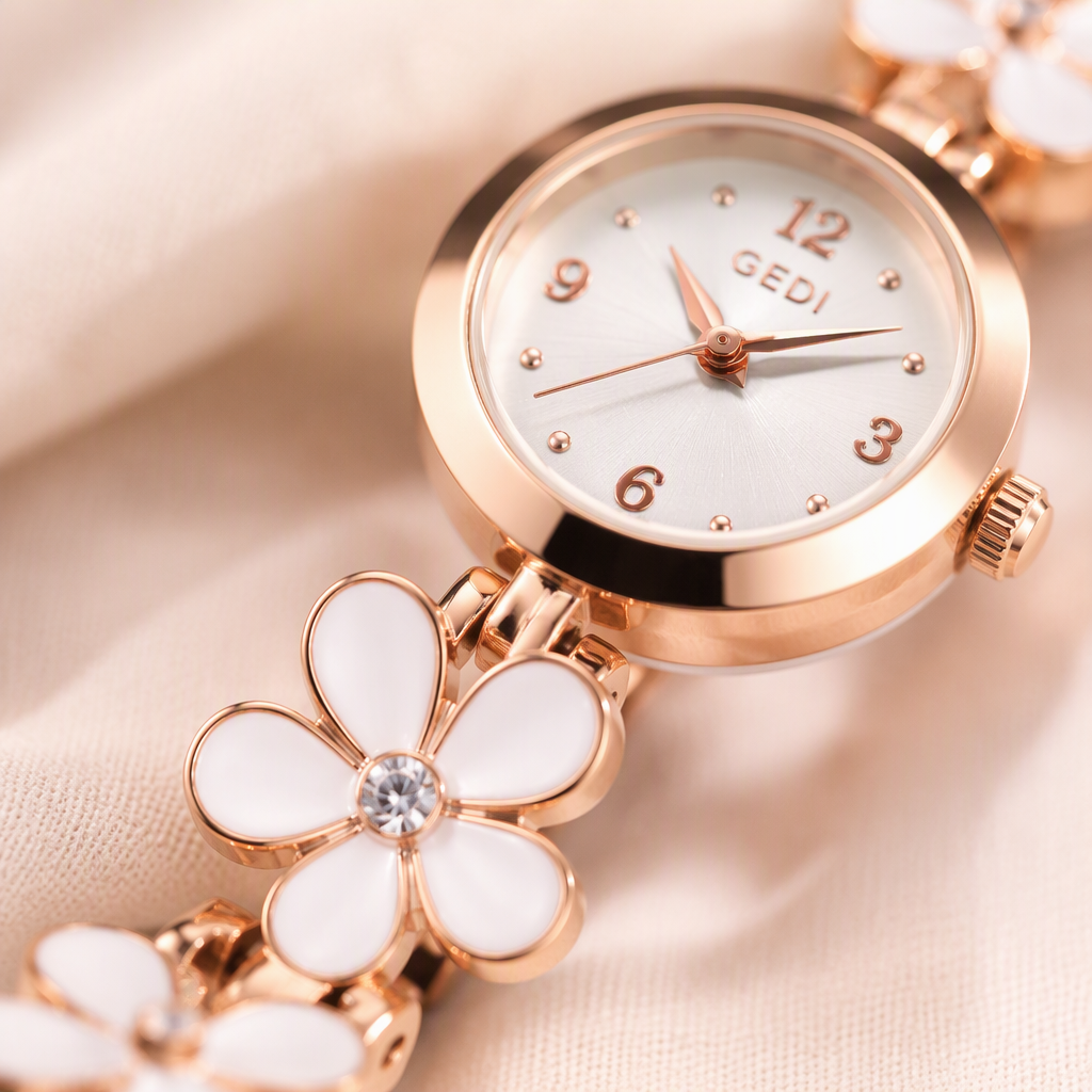 Sweet White Daisy Enamel Bracelet Watch for Women - Rose Gold Floral Chain Crystal Accent Japanese Mori Girl Timepiece — photo 6