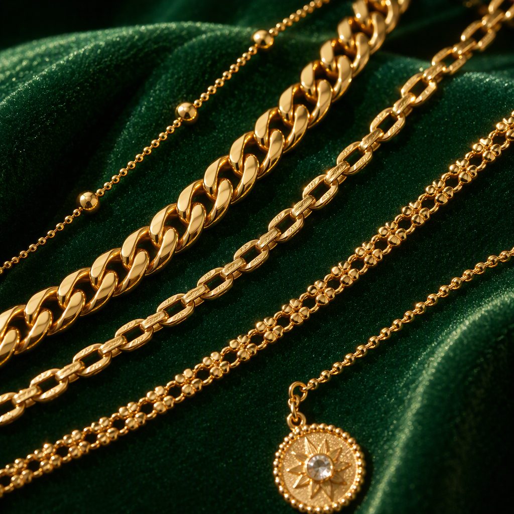 Women's 5-Layer Multi-Strand Gold Layered Necklace Set | Vintage Roman Coin Medallion & Crystal Sunburst Pendant Cuban Chain Choker — photo 2