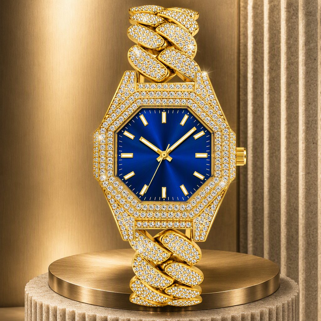 Luxury Full Iced-Out Pavé Rhinestone Octagonal Watch | Heavy Miami Cuban Link Chain Quartz Watch — photo 5