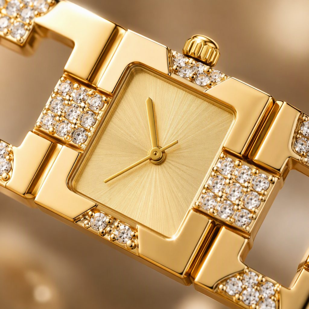 Luxury Women's Square Dial Rhinestone Bracelet Watch | Elegant Crystal Quartz Dress Watch — photo 3