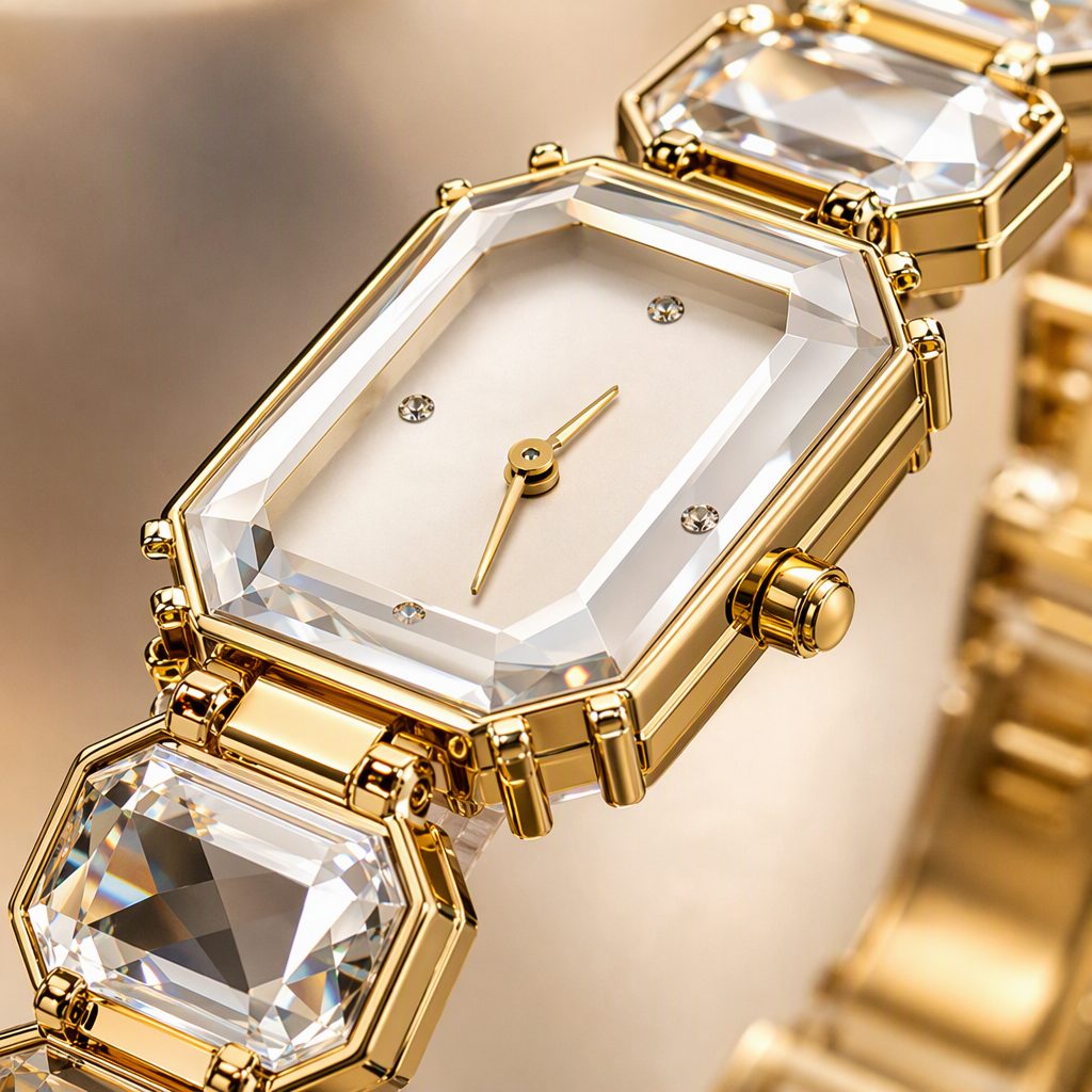 Vintage Emerald-Cut Octagon Crystal Gemstone Bracelet Watch - Elegant Luxury Quartz Dress Watch for Women (Green / Pink / White / Black) — photo 4