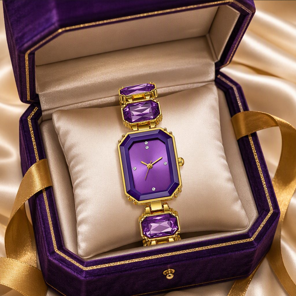 Luxury Women's Emerald-Cut Octagonal Beveled Watch | Gold Faceted Gemstone Block Bracelet Quartz Watch — photo 7