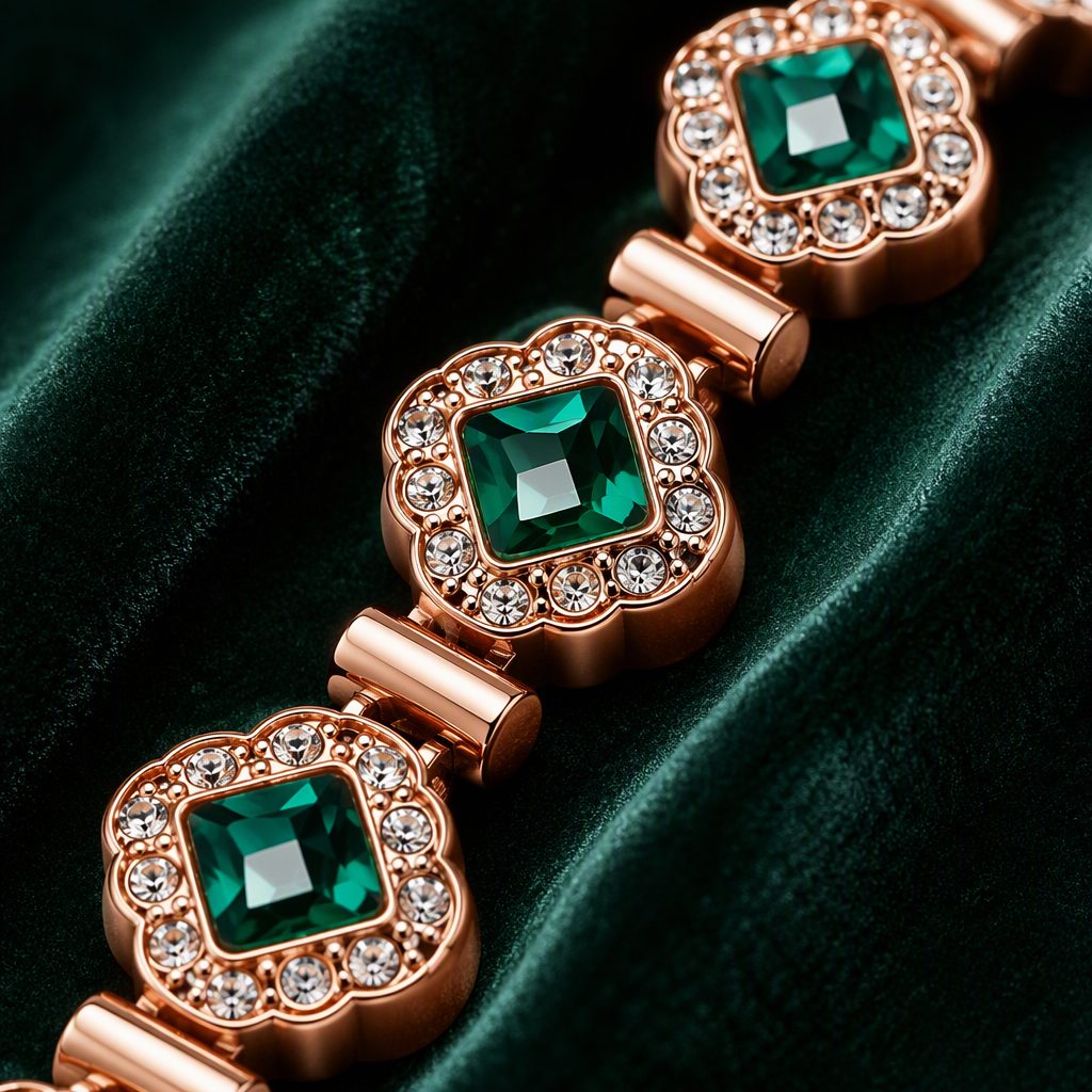 Luxury Women's Lucky Four-Leaf Clover Emerald Green Dial Bracelet Watch | Rose Gold Rhinestone Halo Jewelry Quartz Watch — photo 2